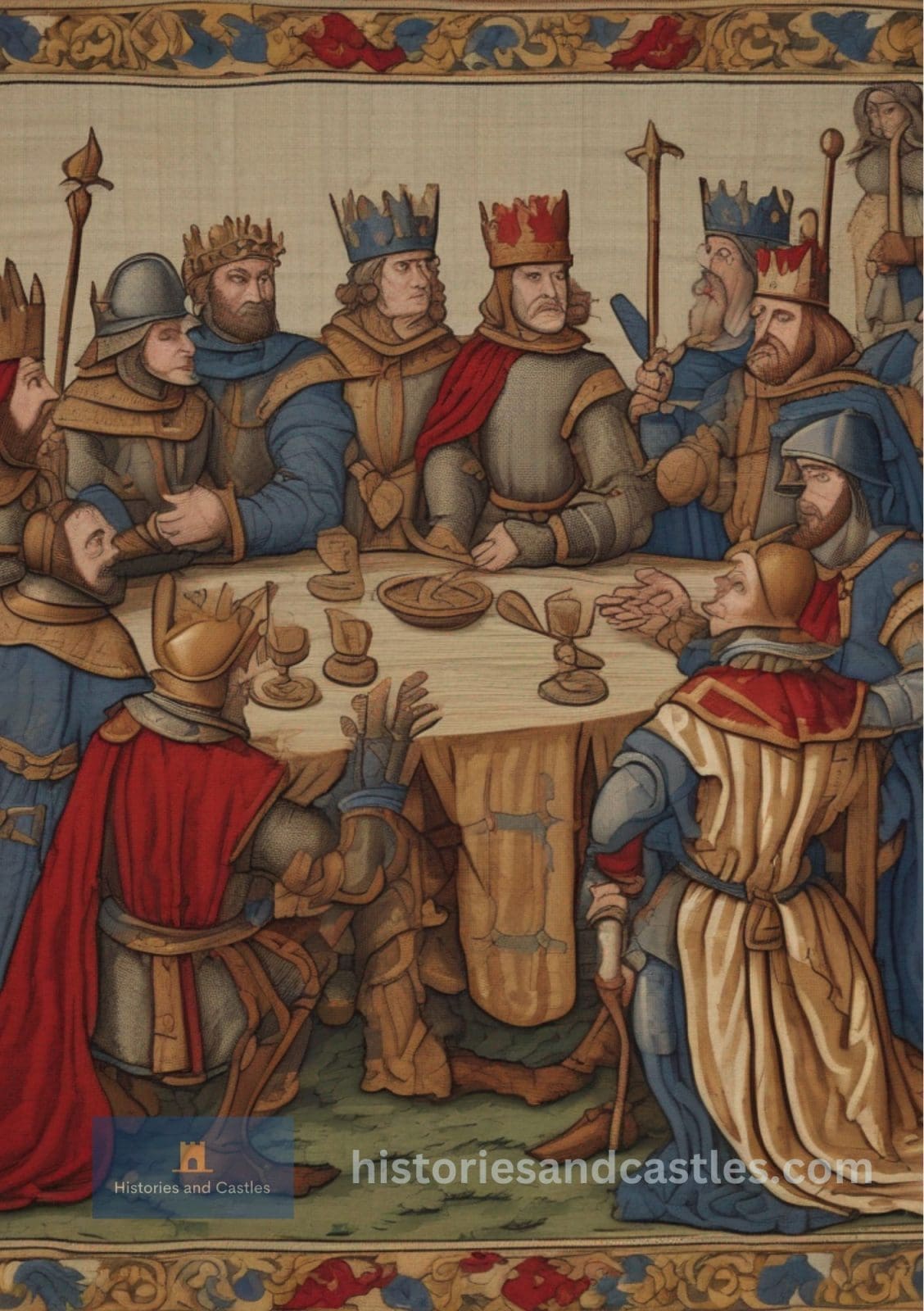 An image of a tapestry showing barons meeting
