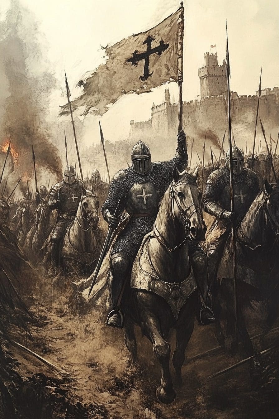 Crusading knights on horseback