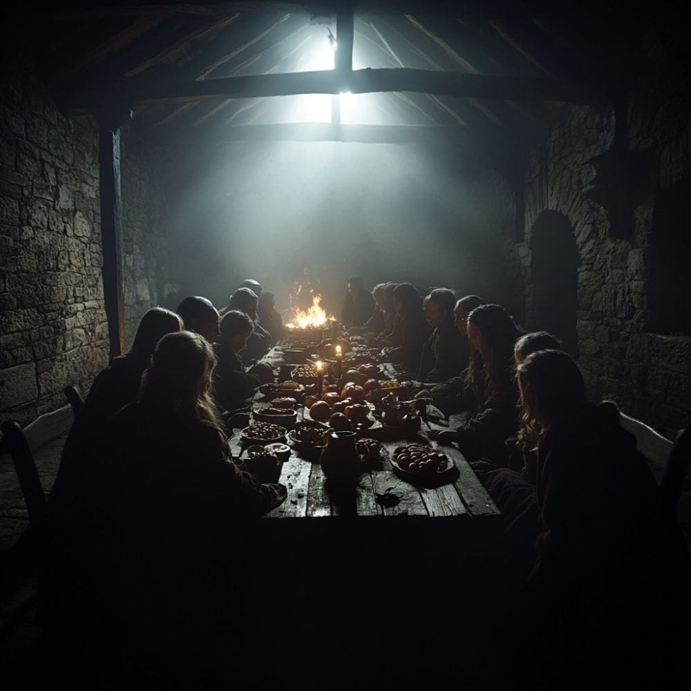 Image showing the food, customs, and role of feasts in medieval Halloween traditions