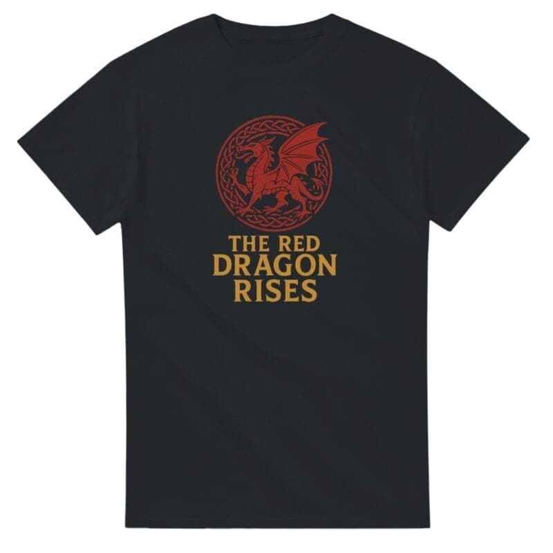 Heavyweight Unisex Crewneck T-shirt | Gildan® 5000, featuring a red dragon graphic and the text The Red Dragon Rises