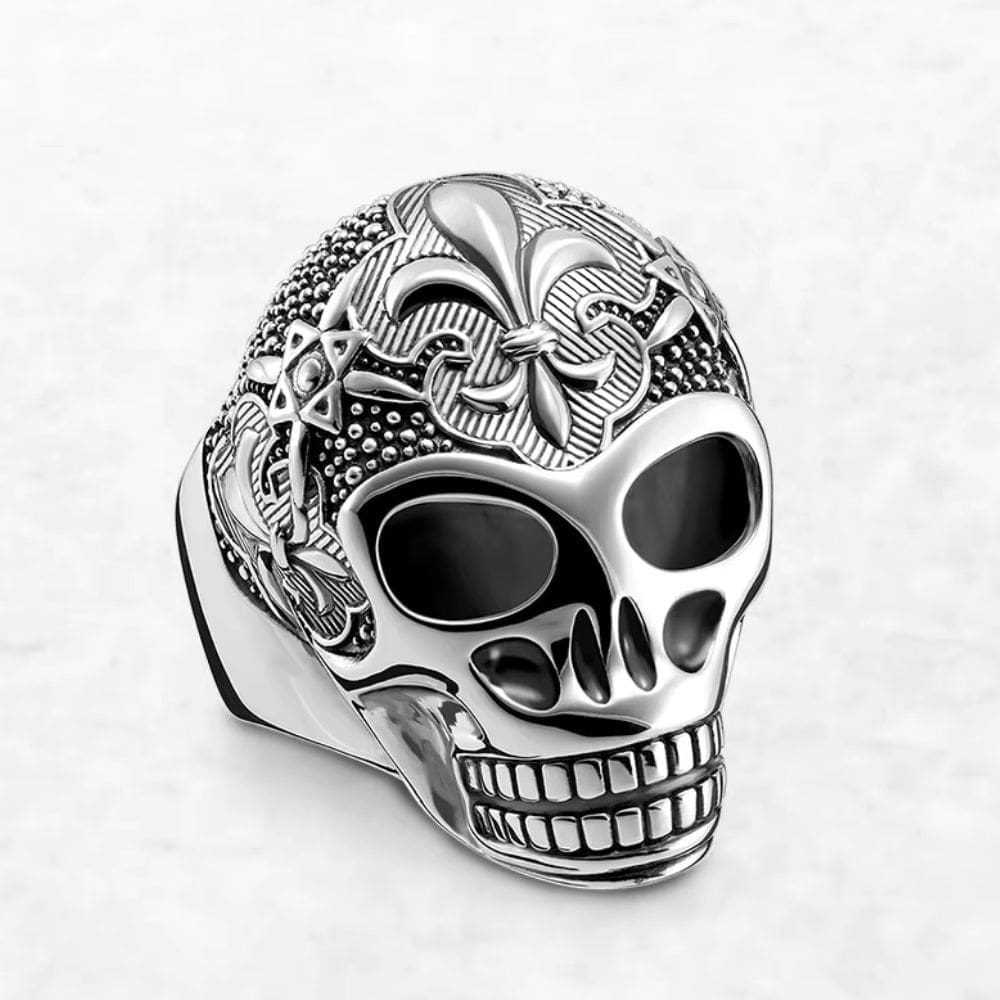 Blackened Lily Skull Ring