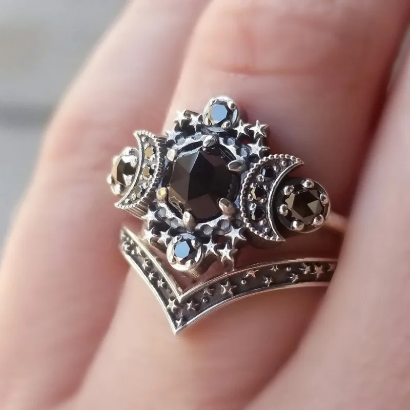 Triple Moon Goddess Ring Set – Celestial Moon Jewellery
