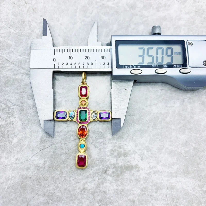 Colourful Golden Cross Pendant - Image 2