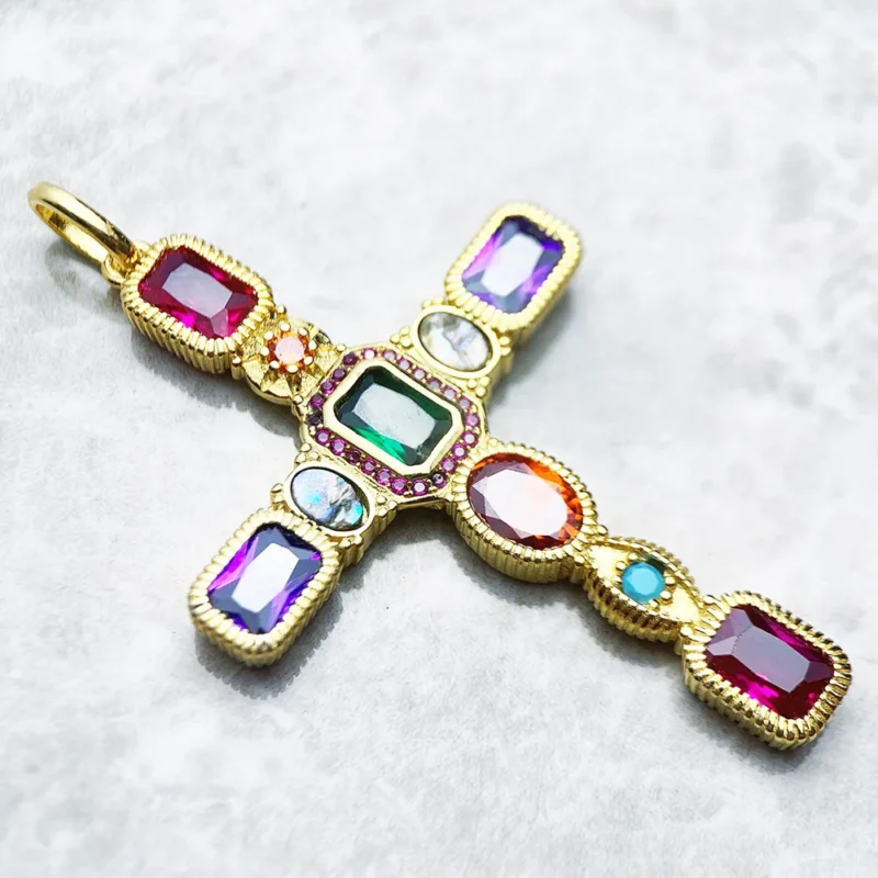 Colourful Golden Cross Pendant - Image 5
