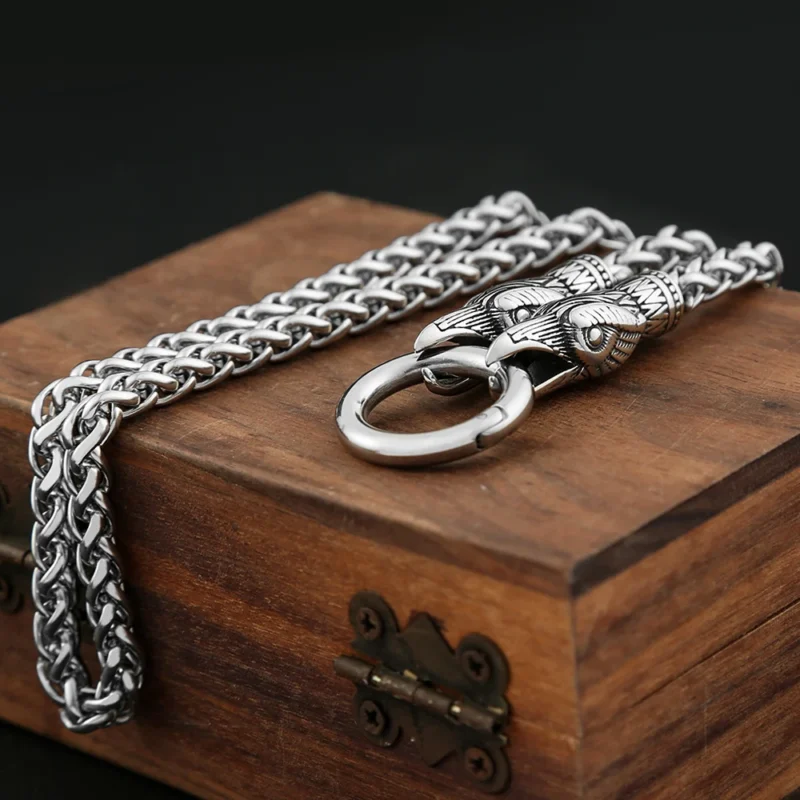 Viking Wolf Head Chain Choker Necklace – Norse Warrior Jewellery - Image 3
