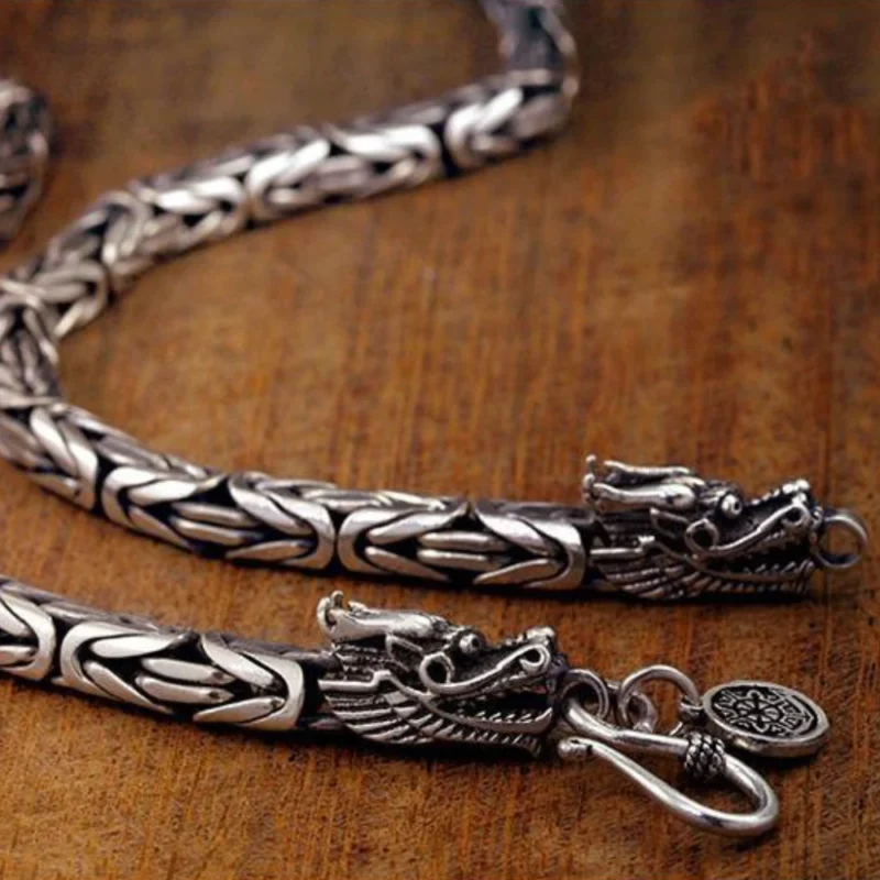 Viking Dragon Head Chain Necklace – Norse Weave - Image 2