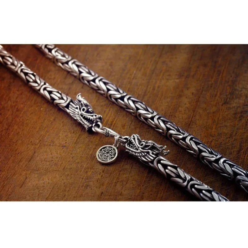 Viking Dragon Head Chain Necklace – Norse Weave - Image 4