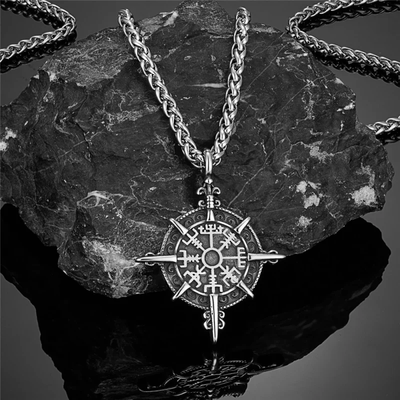 Viking Compass Necklace – Norse Vegvísir Pendant - Image 3