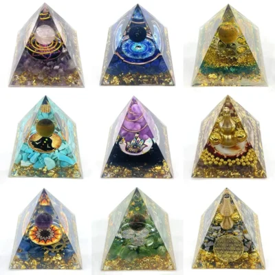 Orgonite Pyramid Ornament – Healing Crystals, Copper & Resin