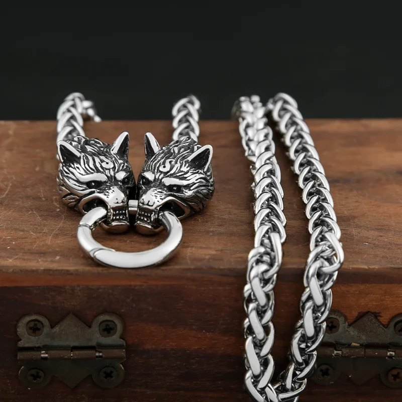 Viking Wolf Head Chain Choker Necklace – Norse Warrior Jewellery - Image 2