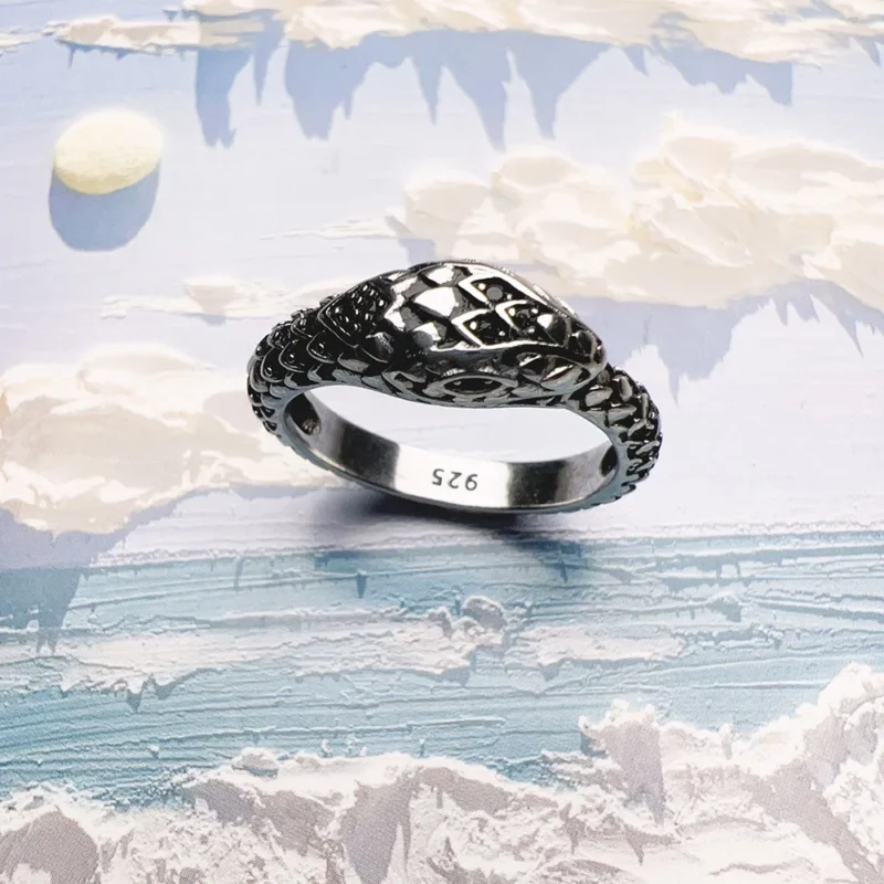 Blackened Snake Ring – Sterling Silver Serpent Jewellery - Image 4