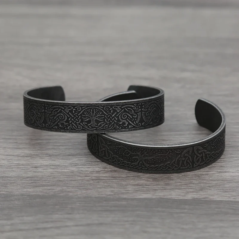 Nordic Viking Rune Bracelet – Stainless Steel Tree of Life - Image 2