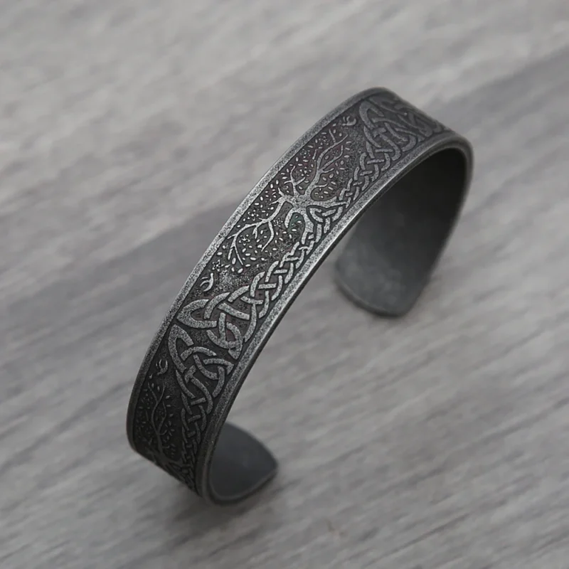 Nordic Viking Rune Bracelet – Stainless Steel Tree of Life - Image 5
