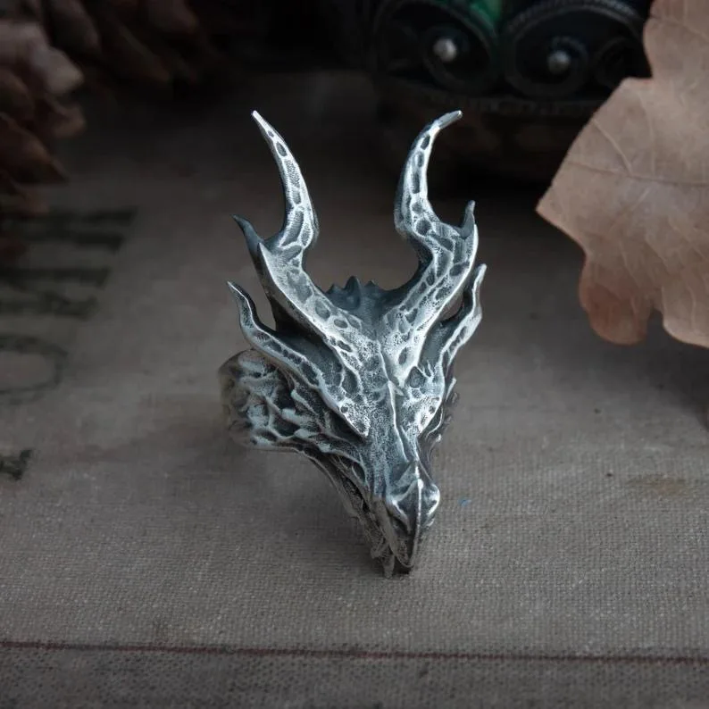 Horned Gun-black Magic Dragon Ring – Gothic Fantasy Jewellery