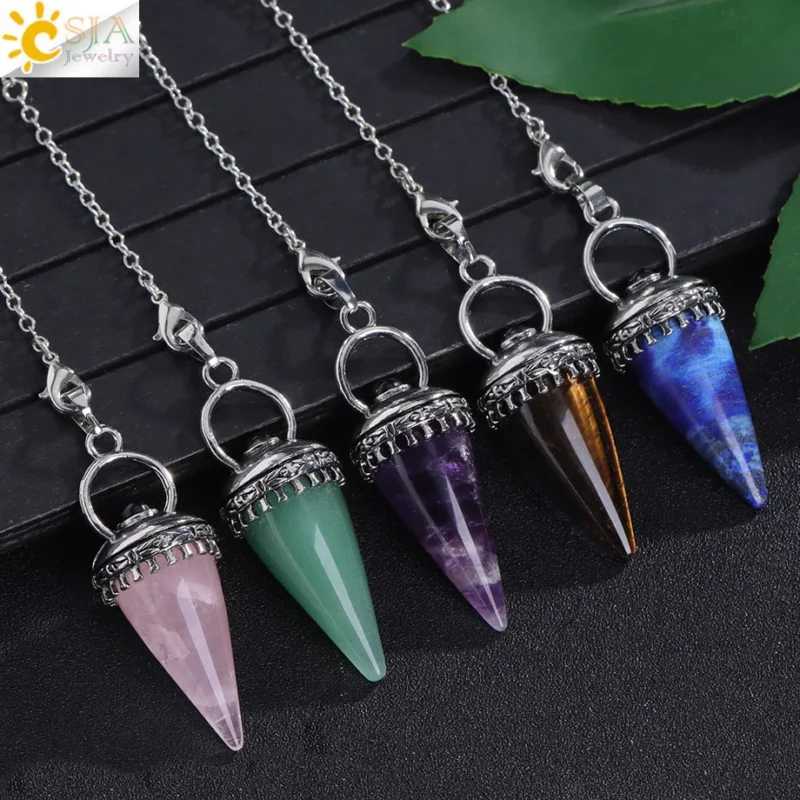 Natural Stone Cone Pendulum – Amethyst and Rose Quartz - Image 2