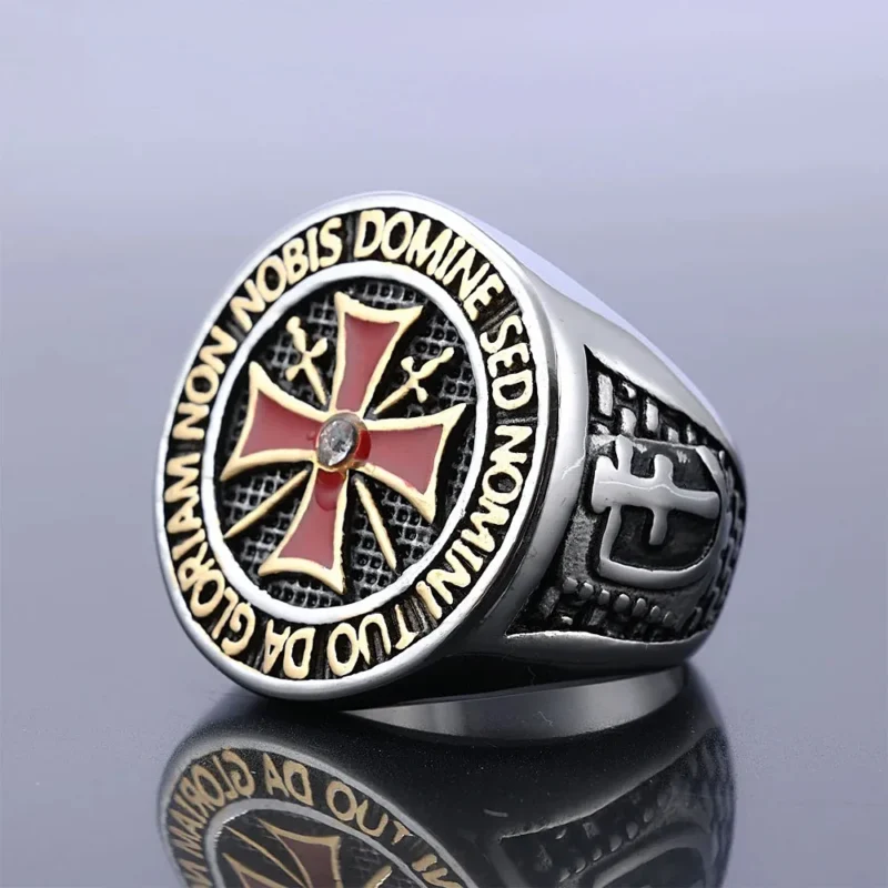 Red Cross Templar Ring – Men’s Masonic Knight Ring - Image 3