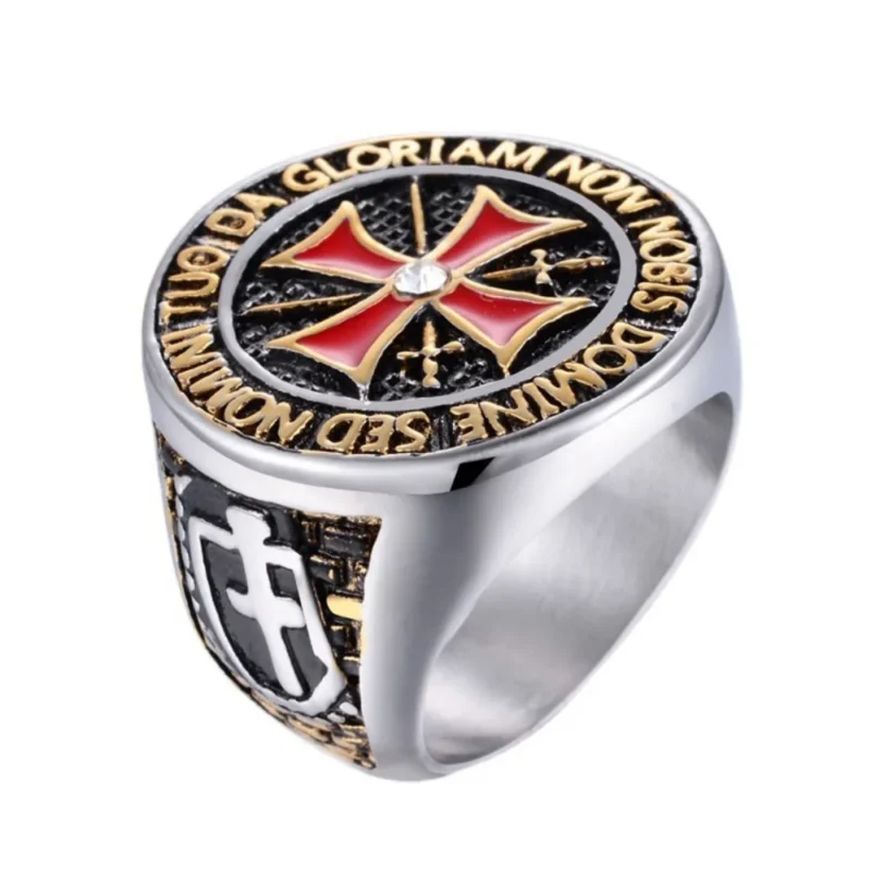 Red Cross Templar Ring – Men’s Masonic Knight Ring - Image 2