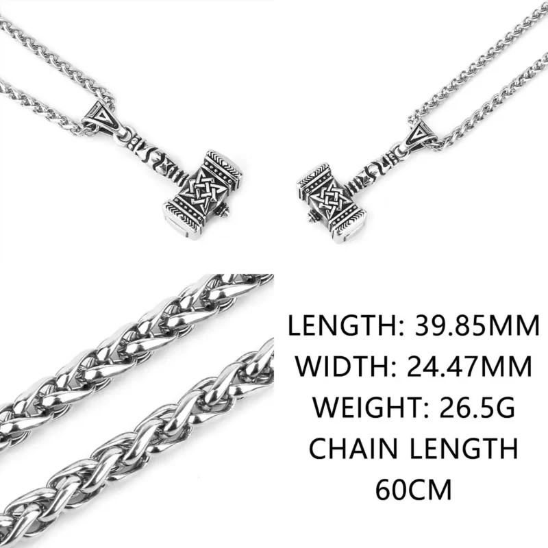Viking Thor Hammer Pendant Necklace – Stainless Steel Norse Rune - Image 6