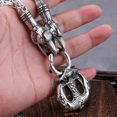 Viking Crow Anchor Pendant Stainless Steel Norse Necklace