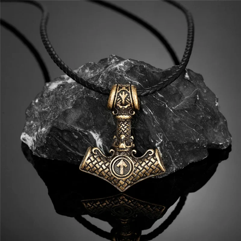 Vikings Crown Thor’s Hammer Necklace – Norse Mjölnir Pendant - Image 4