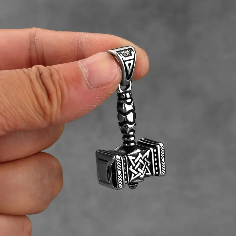Viking Thor Hammer Pendant Necklace – Stainless Steel Norse Rune - Image 2