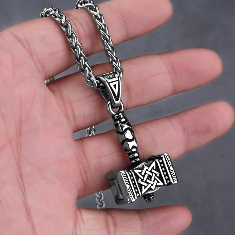 Viking Thor Hammer Pendant Necklace – Stainless Steel Norse Rune - Image 3