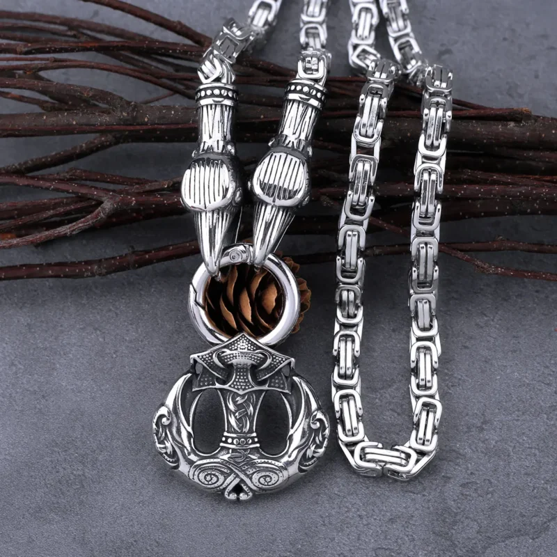 Viking Crow Anchor Pendant Stainless Steel Norse Necklace - Image 5