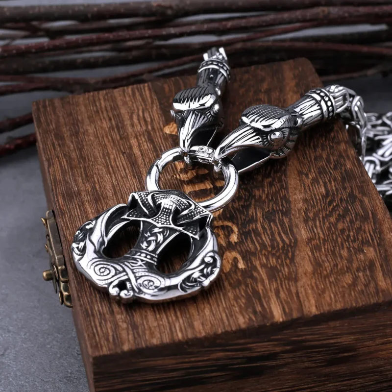 Viking Crow Anchor Pendant Stainless Steel Norse Necklace - Image 4