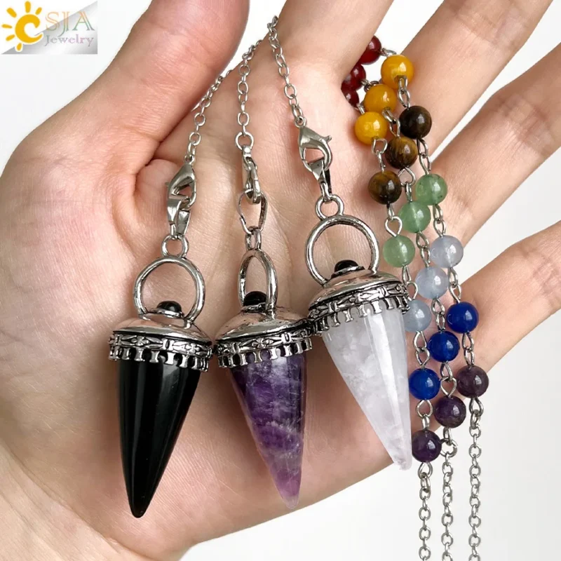 Natural Stone Cone Pendulum – Amethyst and Rose Quartz - Image 5