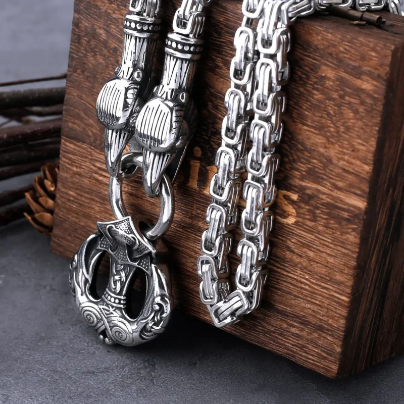 Viking Crow Anchor Pendant Stainless Steel Norse Necklace - Image 2