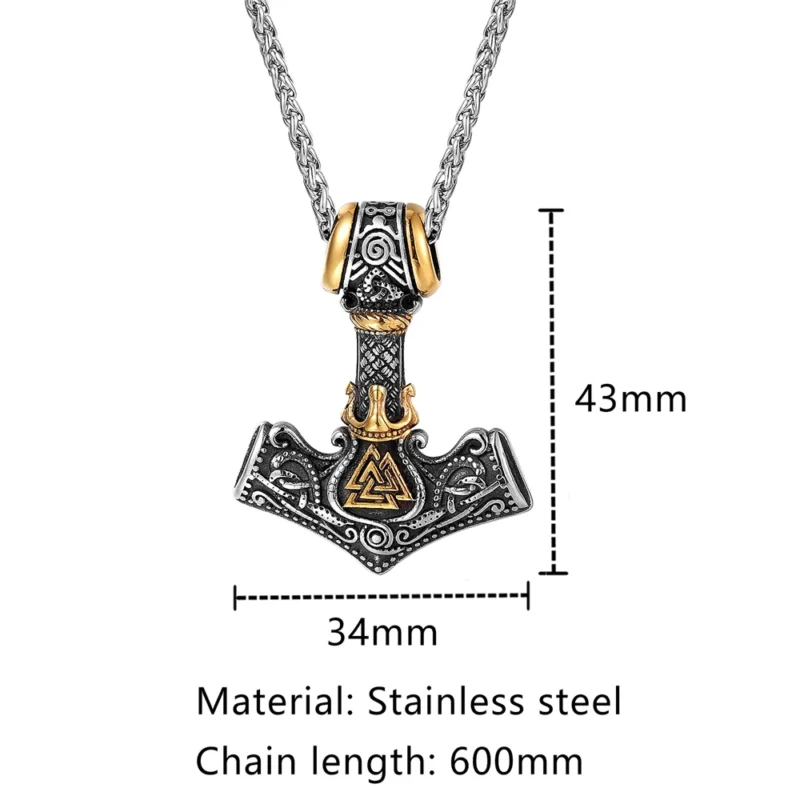Vikings Crown Thor’s Hammer Necklace – Norse Mjölnir Pendant - Image 5