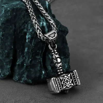 Viking Thor Hammer Pendant Necklace – Stainless Steel Norse Rune