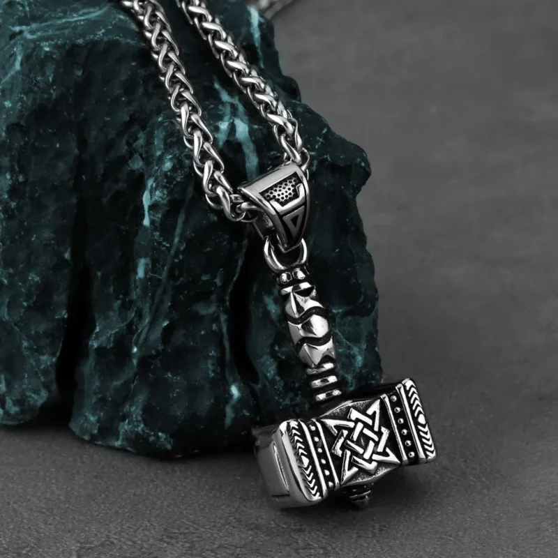 Viking Thor Hammer Pendant Necklace – Stainless Steel Norse Rune